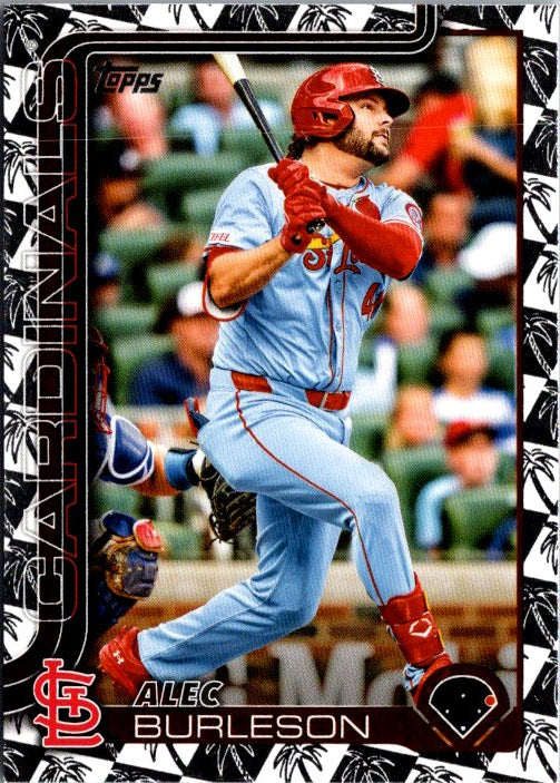 Topps Alec Burleson trading card featuring the player in a St. Louis Cardinals uniform
