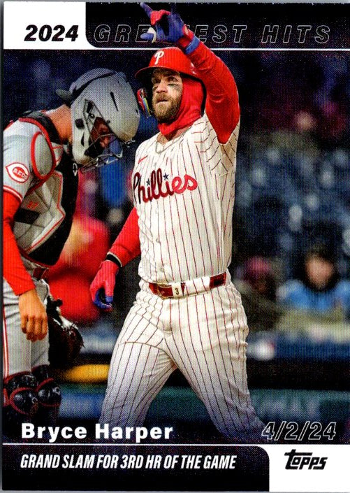 2024 Topps Bryce Harper trading card celebrating a grand slam for the Philadelphia Phillies