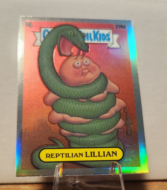 Reptilian Lillian trading card featuring a cartoon snake and a humorous character design