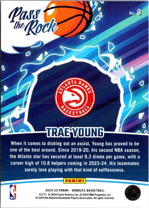 DONRUSS PANINI Trae Young trading card showcasing his stats and Atlanta Hawks branding