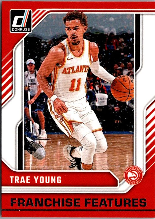 Trae Young trading card featuring Atlanta Hawks player in action during a game