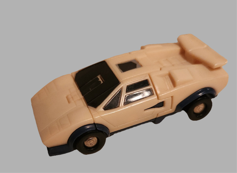 Vintage Lawgrave's Collectibles Transforming Toy Car in Cream and Blue with Racing Details