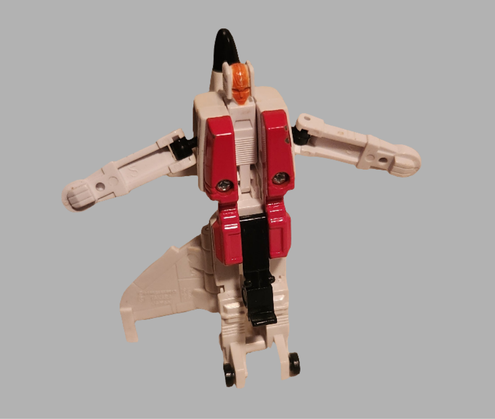Transformers Slingshot collectible action figure in white and red color with articulated wings