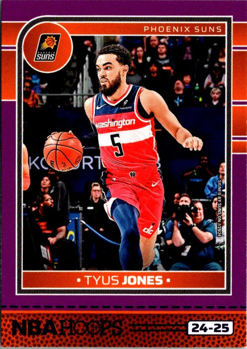 Tyus Jones trading card featuring the player in action for the Phoenix Suns during a game