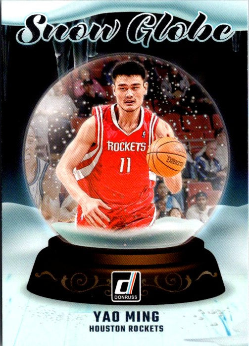 Donruss Panini Yao Ming snow globes basketball card featuring Yao in a Houston Rockets uniform