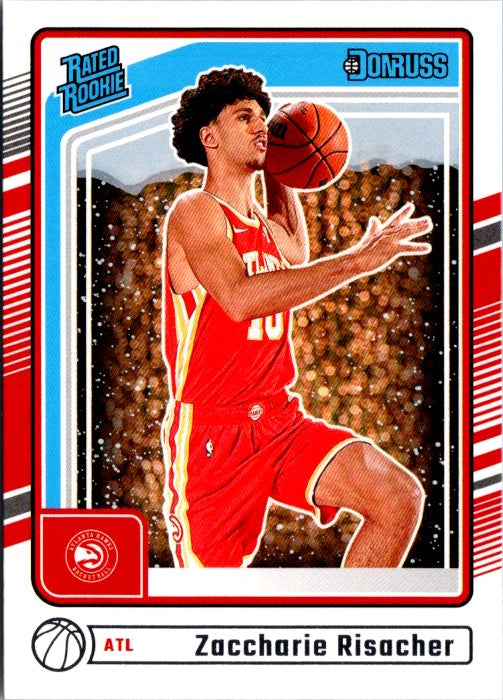 DONRUSS PANINI Zaccharie Risacher rookie card featuring the player in action with a basketball
